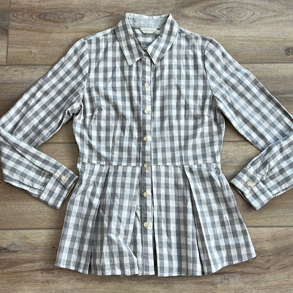 BNWT Anthropologie 11.1 Tylho Grey Checkered Button Down Shirt